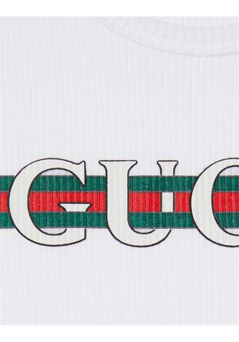 Canotta a Coste Bianca Con Stampa Gucci Web GUCCI KIDS | 808717-XJG0X9214